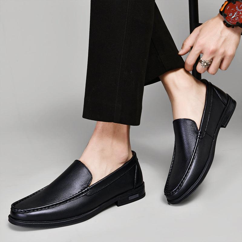 Cowhide Loafers Men's British Business Dress Slip-on Hollowed-out Breathable Leather Shoes.