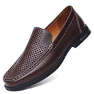 Cowhide Loafers Men's British Business Dress Slip-on Hollowed-out Breathable Leather Shoes.