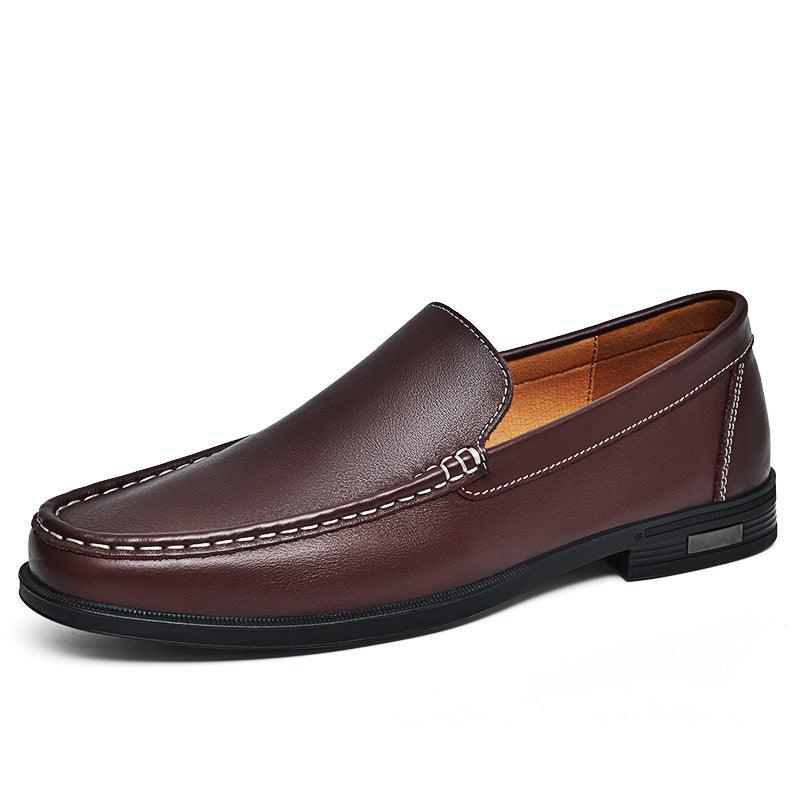 Cowhide Loafers Men's British Business Dress Slip-on Hollowed-out Breathable Leather Shoes.