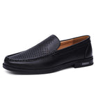 Cowhide Loafers Men's British Business Dress Slip-on Hollowed-out Breathable Leather Shoes.