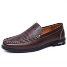 Cowhide Loafers Men's British Business Dress Slip-on Hollowed-out Breathable Leather Shoes.