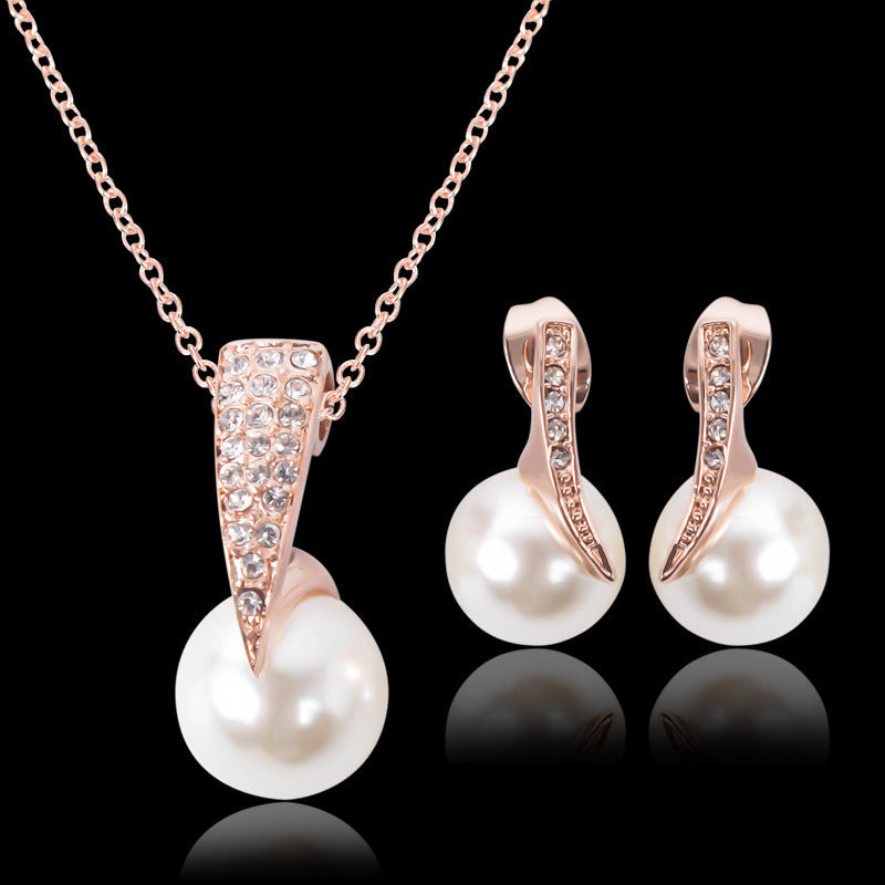 Creative Bridal Pearl Necklace Earrings Jewelry Set