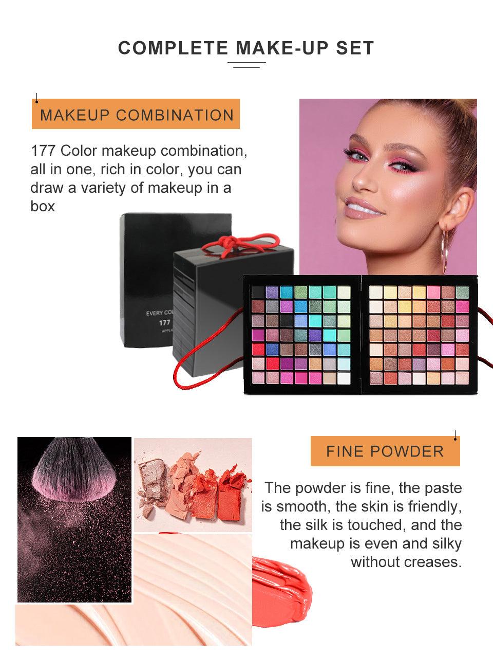 "Cross-border Makeup Set: 177 colors for eyes, blush, lips—versatile and vibrant."