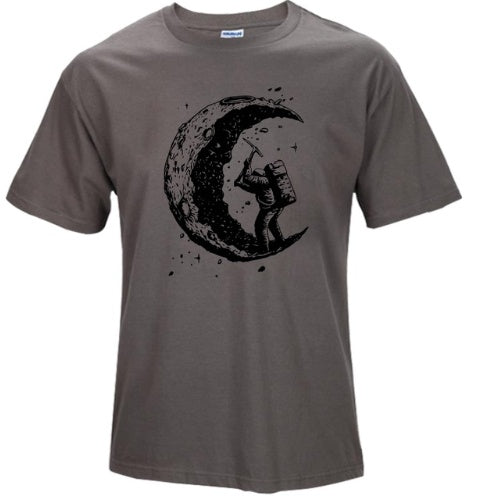 Digging The Moon Print Casual Mens O-neck T Shirts Fashion Men's Tops Men T-shirt Short Sleeve Men Tshirt