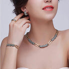 Discover chic elegance with our New Korean Style Diamond Earring Necklace Set.