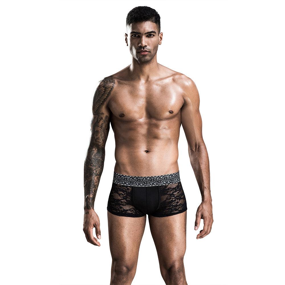 Discover the perfect combination of allure and style with our Black Lace See-through Men's Boxers.