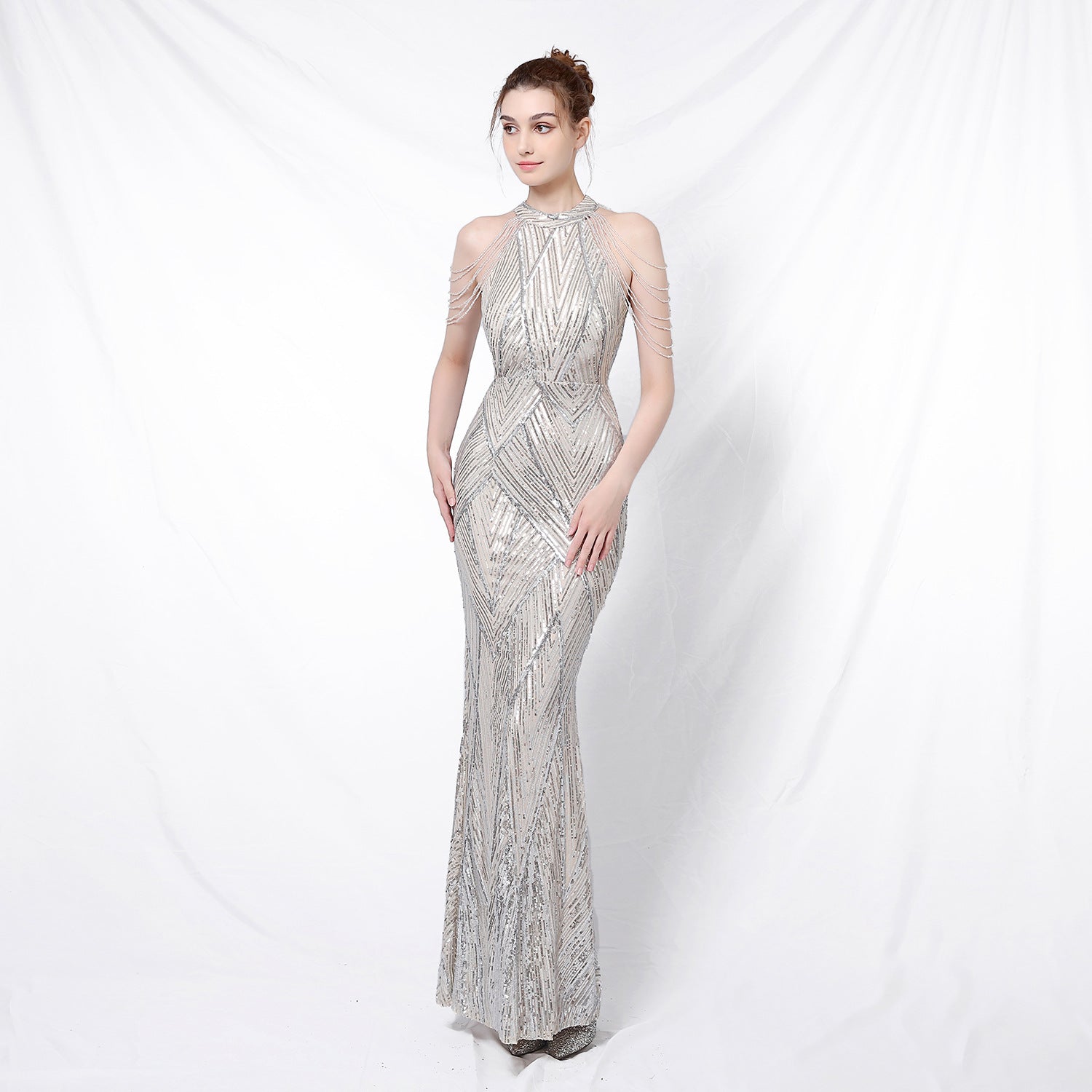 Elegant Backless Sequin Evening Dress for Women, Perfect for Parties and Long-lasting Wear at an Affordable Price