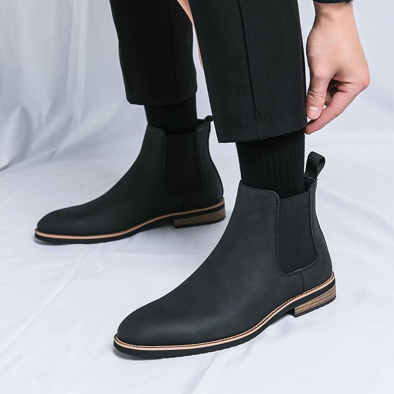 Elevate Your Style: Plus Size High-top Pointed Leather Shoes, Exuding British Elegance with Pointed Chelsea Boots.