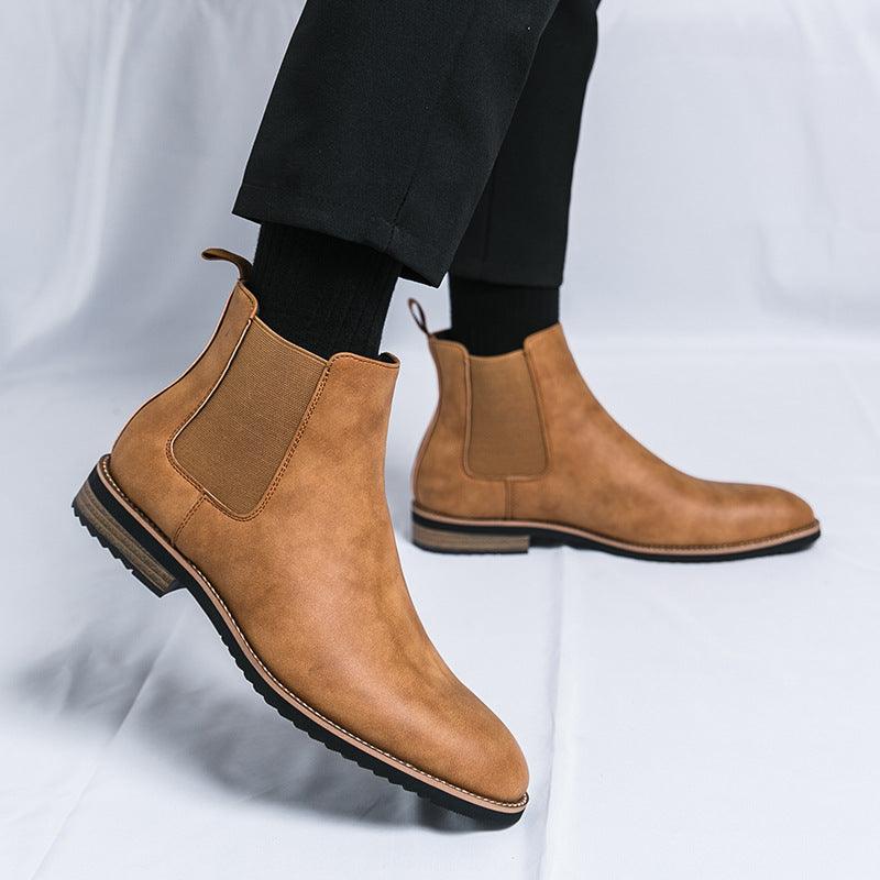 Elevate Your Style: Plus Size High-top Pointed Leather Shoes, Exuding British Elegance with Pointed Chelsea Boots.