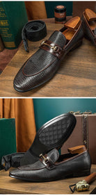 Elevate Your Wardrobe: Luxurious Men's Cowhide Snake Pattern Business Casual Shoes, Exuding Opulence and Refinement.