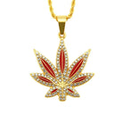 Elevate your style with our Punk Hip Hop Oil Painting Diamond-Embedded Maple Leaves Pendant for a bold and trendy look.