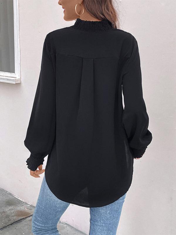 Elevate your style with our V-neck Elegant Loose Fit Women's Shirt, a sophisticated and comfortable addition to your wardrobe.