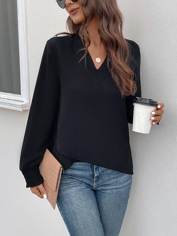 Elevate your style with our V-neck Elegant Loose Fit Women's Shirt, a sophisticated and comfortable addition to your wardrobe.