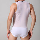 Elevate your style with our fashionable men's ice silk mesh bodysuit. This sleek and transparent design offers both comfort and confidence.