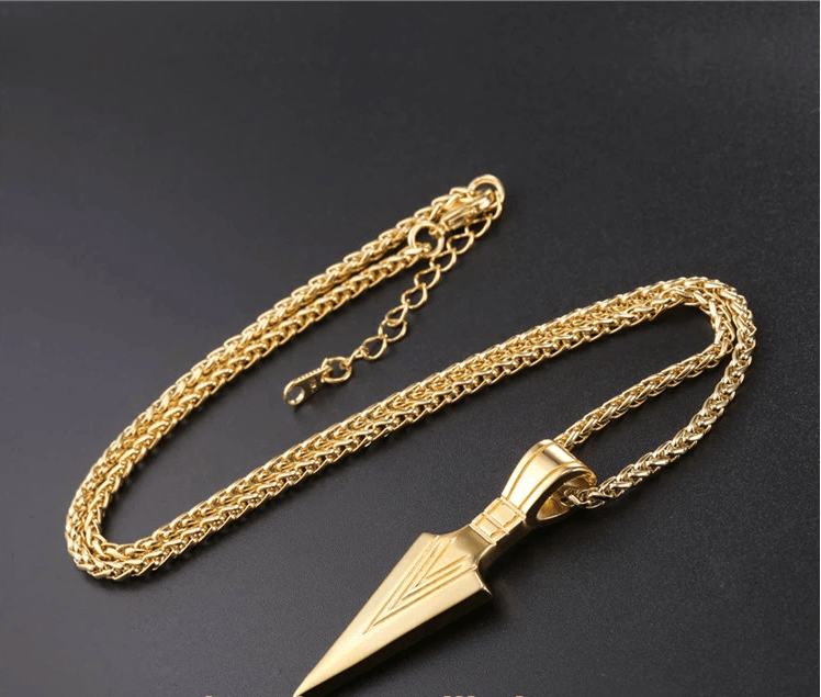 Elevate your style with our stainless steel spear necklace, a modern accessory for men with included chain.