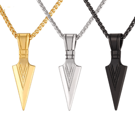 Elevate your style with our stainless steel spear necklace, a modern accessory for men with included chain.