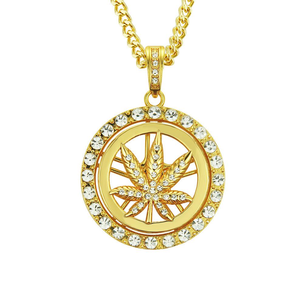 Elevate your style with the European Hip Hop Diamond Maple Leaf Turntable Necklace for a distinctive and trendy look.