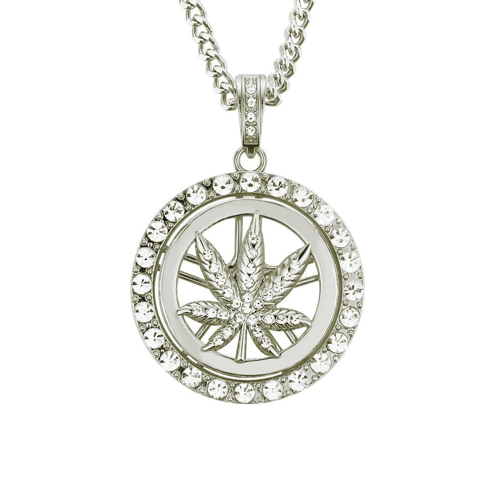 Elevate your style with the European Hip Hop Diamond Maple Leaf Turntable Necklace for a distinctive and trendy look.