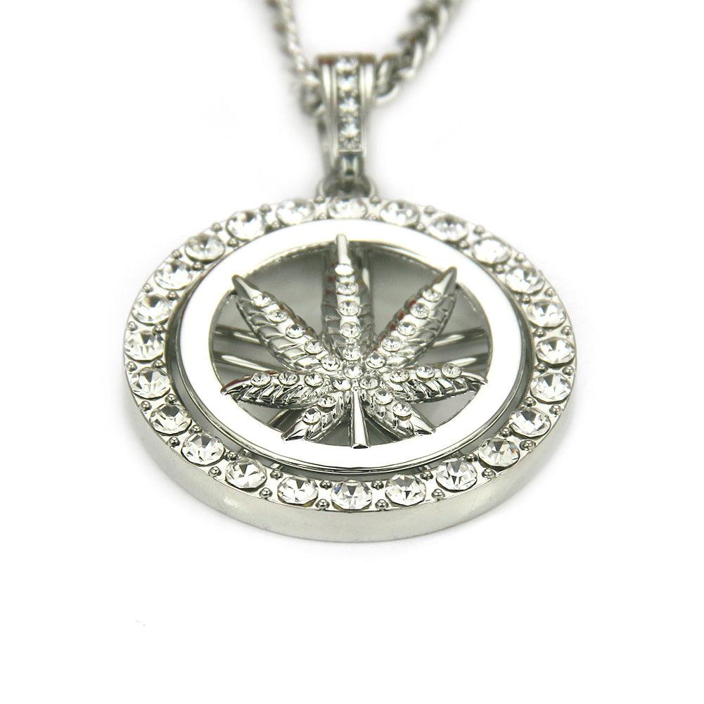 Elevate your style with the European Hip Hop Diamond Maple Leaf Turntable Necklace for a distinctive and trendy look.