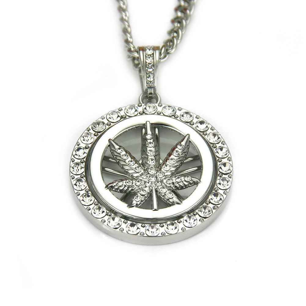 Elevate your style with the European Hip Hop Diamond Maple Leaf Turntable Necklace for a distinctive and trendy look.