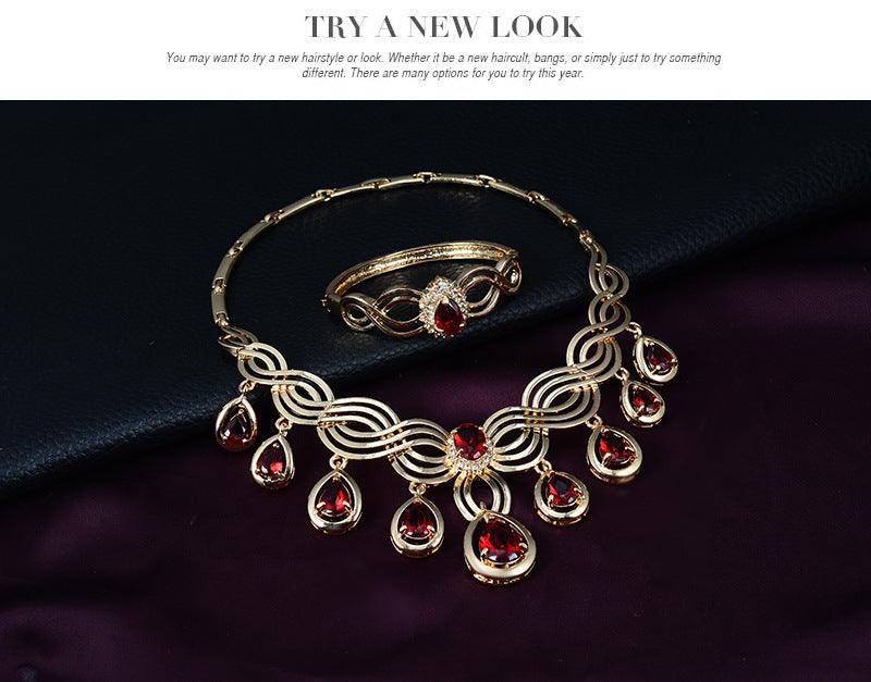 Enhance your style with our Fashion Gems Necklace and Earrings Set, a perfect blend of trendy alloy jewelry.