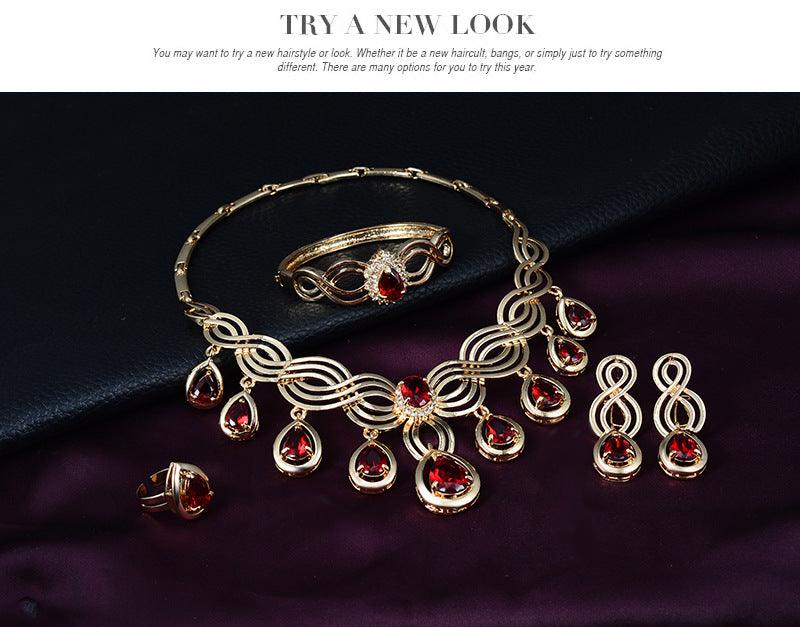 Enhance your style with our Fashion Gems Necklace and Earrings Set, a perfect blend of trendy alloy jewelry.