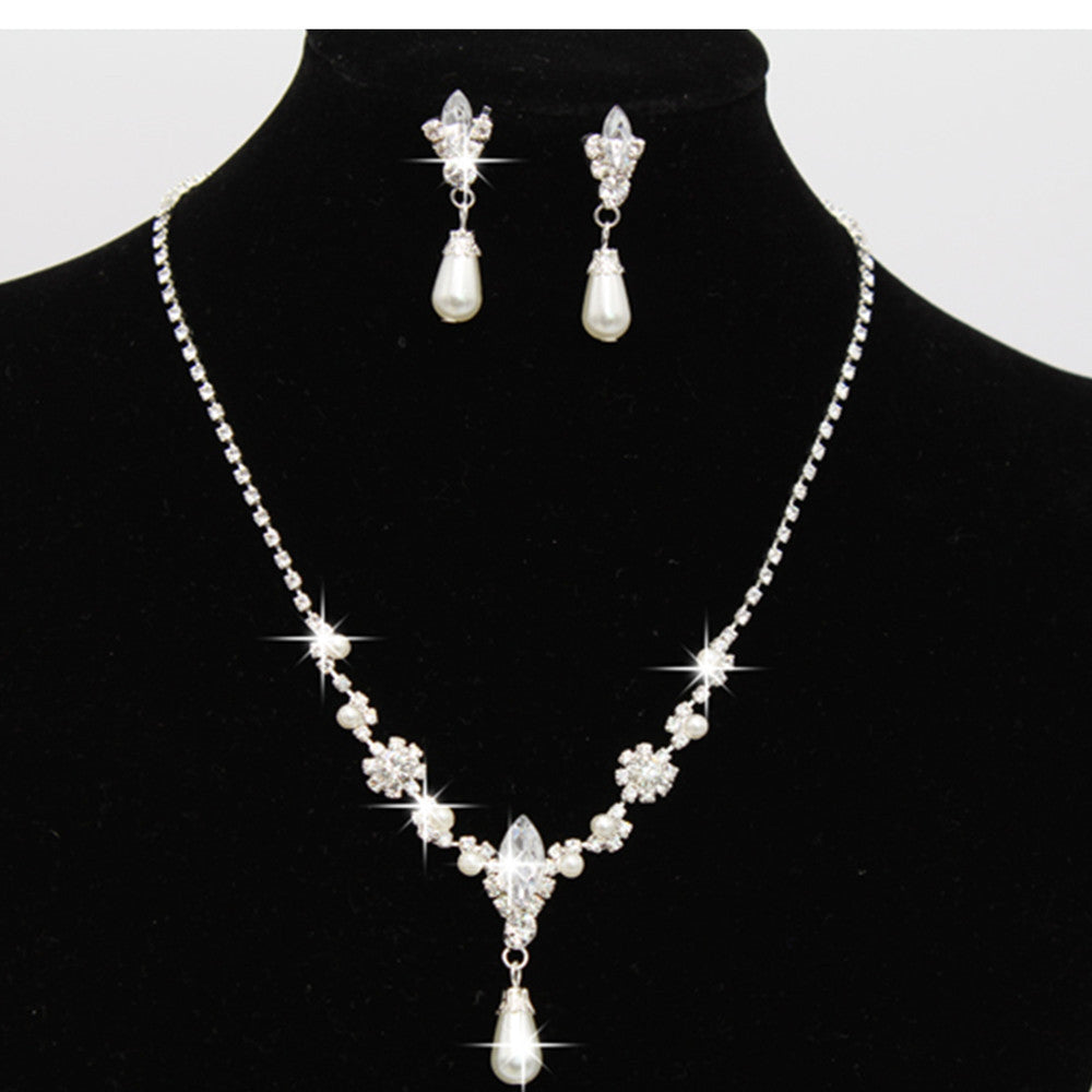 Europe And The United States Personality Dropspearl Necklace, Earrings Set Wholesale Bridal Necklace 8633