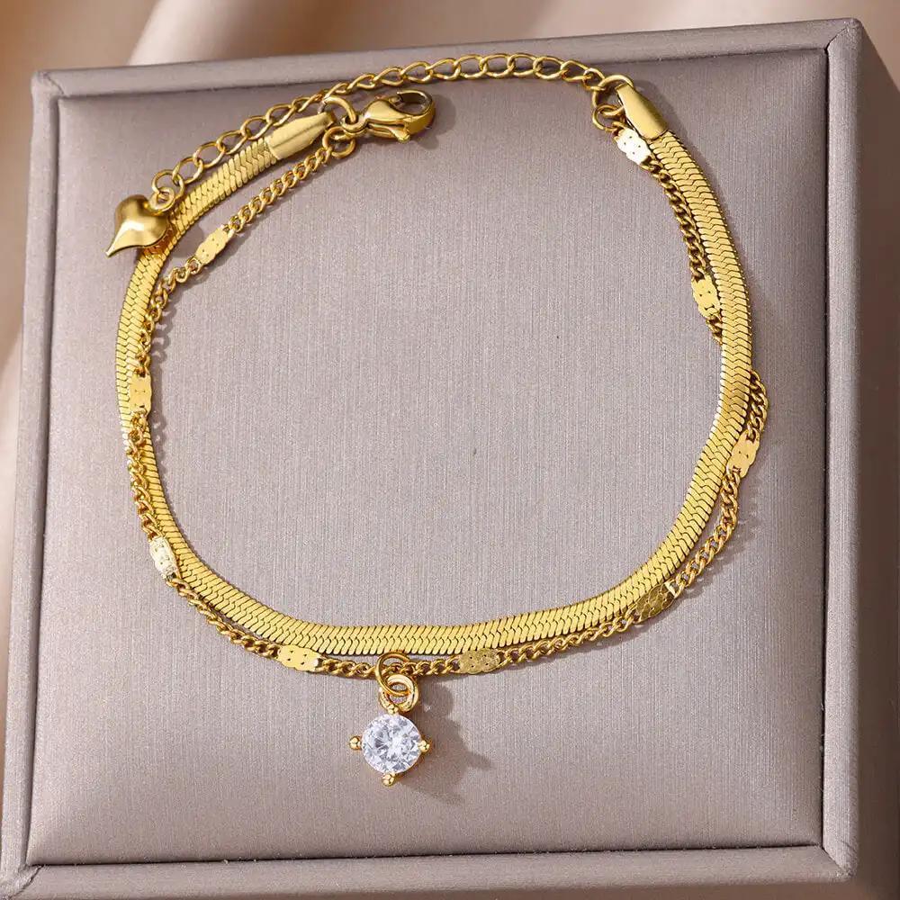 Fashion Double Layer Snake Bone Stainless Steel Anklet Elegant