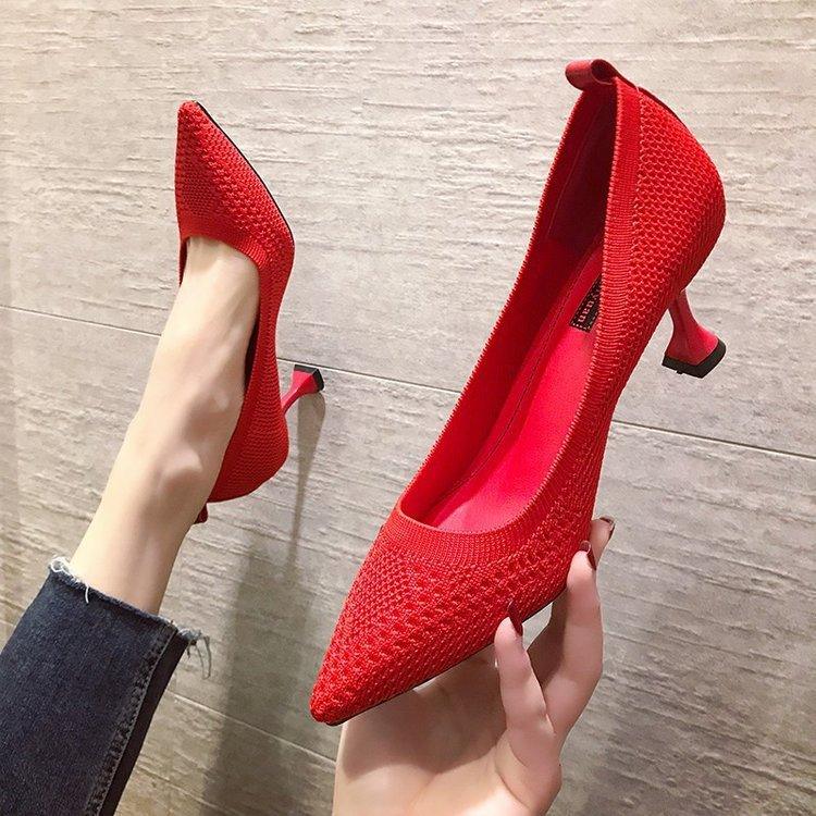 Fashion High-heeled Flying Woven Pointed Pumps Women's Stiletto Mid-heeled Women