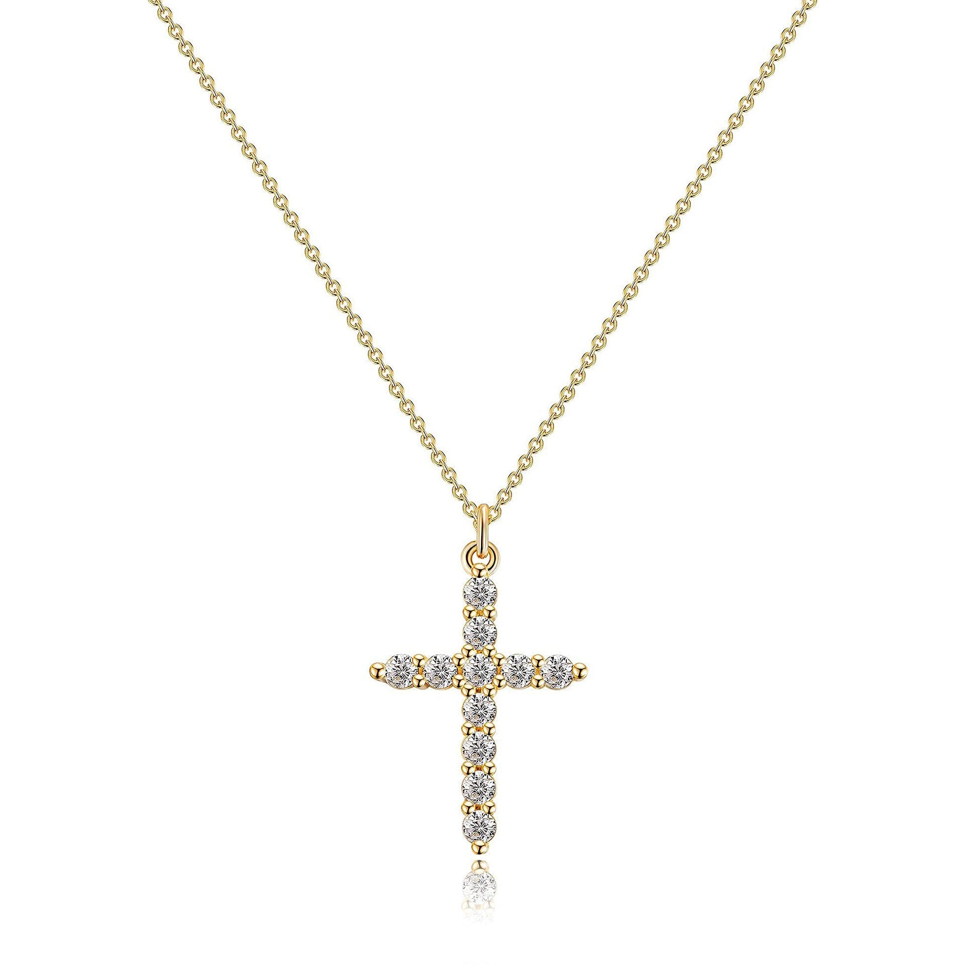 Fashion Jewelry Cross Full Diamond Crown Rotatable Necklace