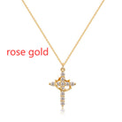 Fashion Jewelry Cross Full Diamond Crown Rotatable Necklace