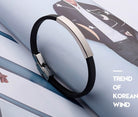 Fashion Jewelry Silicone Rubber Black Bar Stainless Steel Men Bracelet Bangle