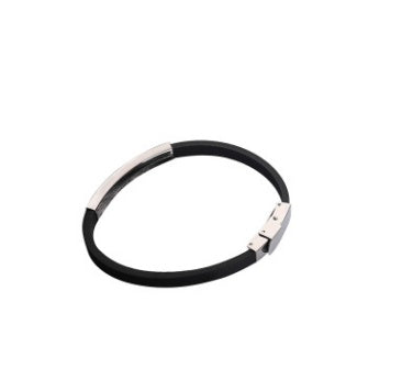 Fashion Jewelry Silicone Rubber Black Bar Stainless Steel Men Bracelet Bangle