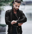 Fashion Slim Thin High Collar Stitching Motorcycle Leather Jacket