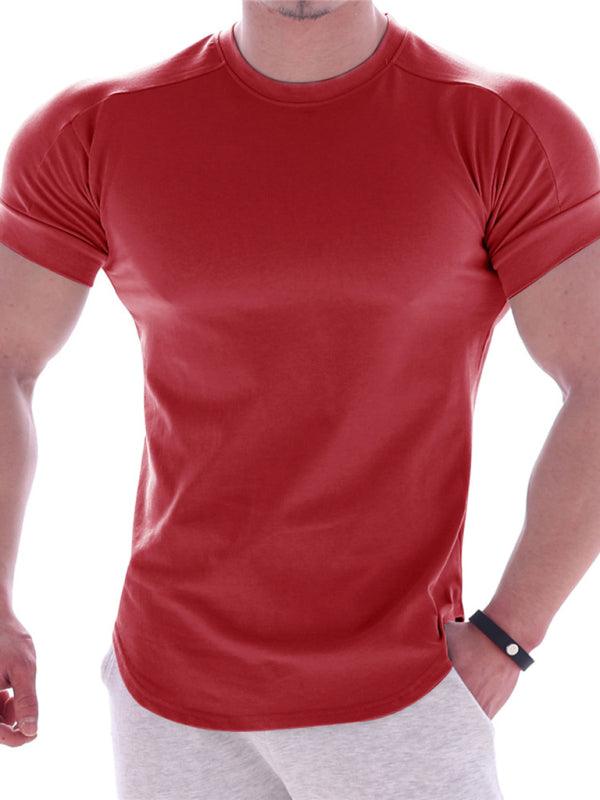 Fitness trendy brand quick-drying round neck elastic short-sleeved tight-fitting sports T-shirt