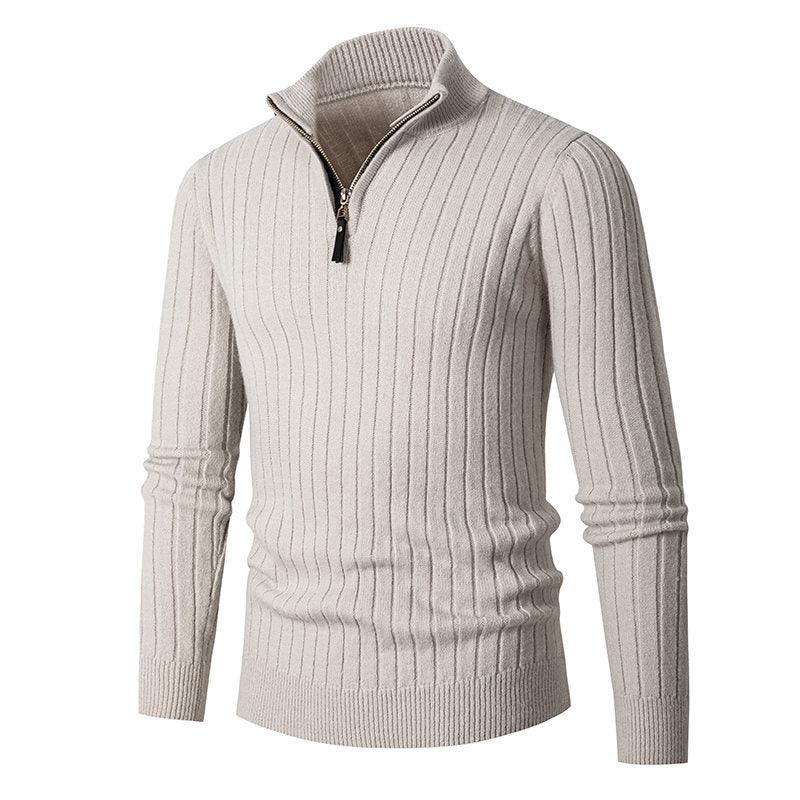 Foreign Trade Cross-border Vertical Bar Half Turtleneck Zipper Bottoming Sweater