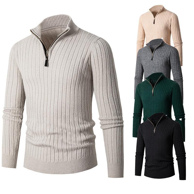 Foreign Trade Cross-border Vertical Bar Half Turtleneck Zipper Bottoming Sweater