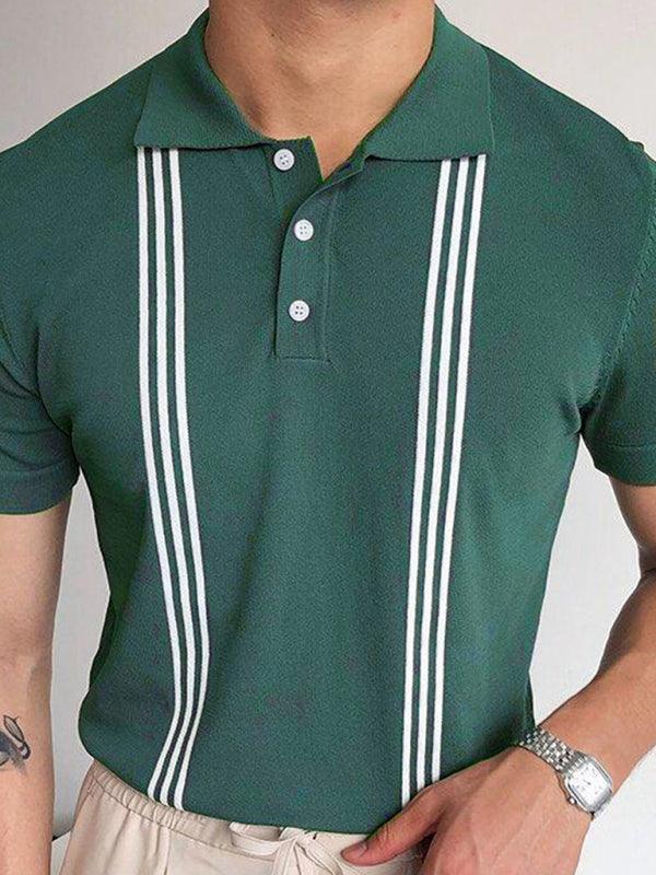 Green Striped Short Sleeve Slim Fit Polo Shirt