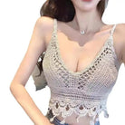 Halter neck Top: Lace-up Exposed Vest Female Openwork Knitted