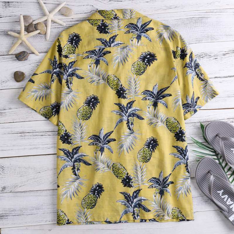 Hawaii Style Full Printing Turn-down Collar Men's Shirt Short Sleeve Summer Casual Shirts Men