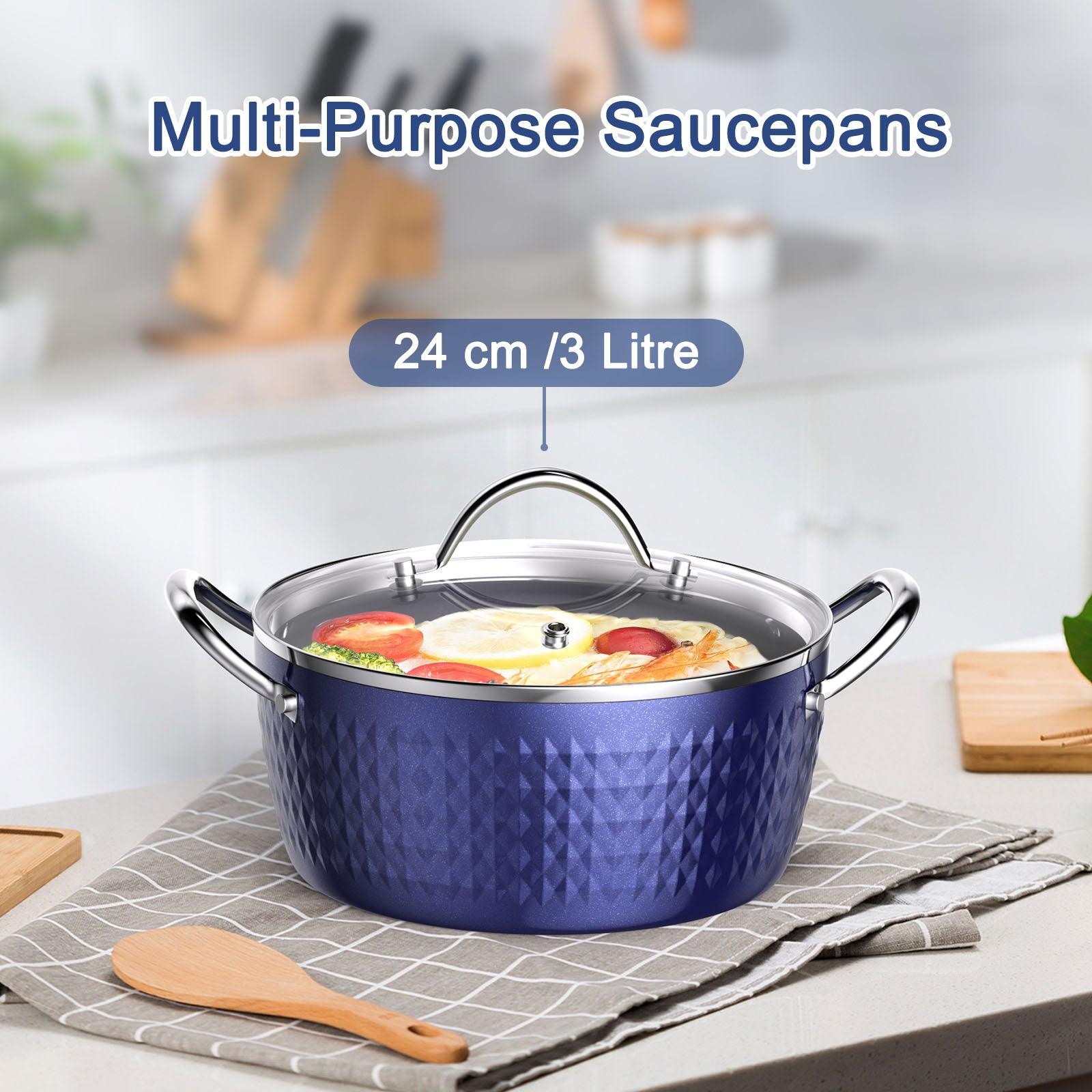 "Induction Casserole Dish, 24cm 2.2L with Lid. Non-Stick Aluminum Saucepan for All Hobs. Amazon Banned."