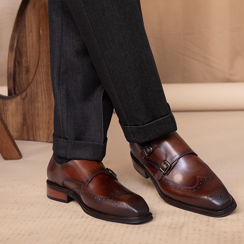 Indulge in Luxury: Exquisite British Leather Square Toe Shoes, Exuding Unparalleled Sophistication and Elegance.