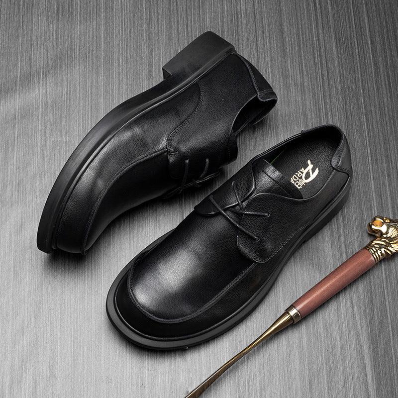 Indulge in Luxury: Lace-up Big Head Leather Shoes, Exuding British Elegance and Craftsmanship.