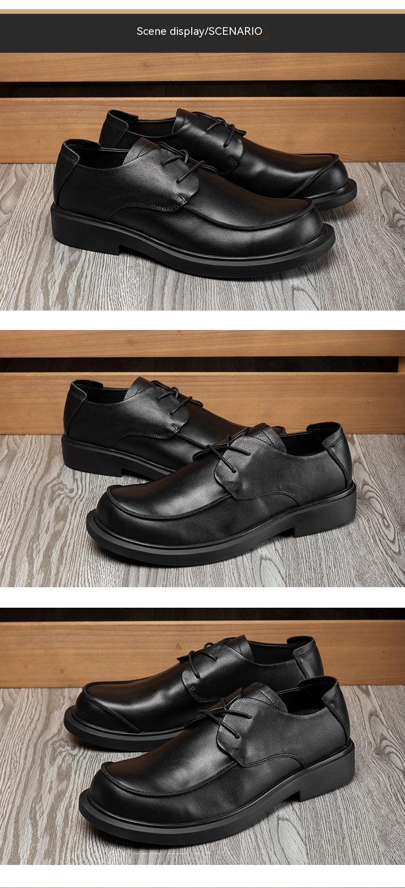 Indulge in Luxury: Lace-up Big Head Leather Shoes, Exuding British Elegance and Craftsmanship.