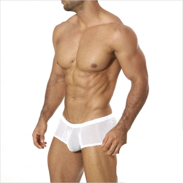 Indulge in the sheer elegance of our Full Transparent Mesh Boxer, crafted from fine nylon net yarn in both classic white and sleek black variations.