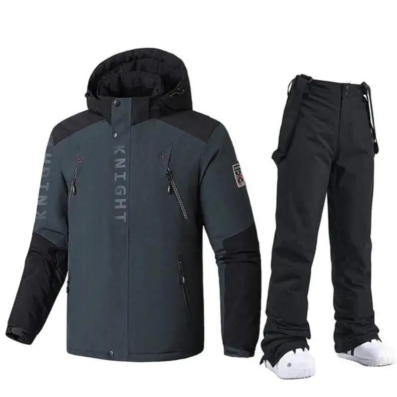 Jacket Pants Set: Padded & Thickened Men's Color-Blocked Fatigue Cotton.