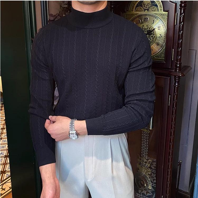 Jacquard Long Sleeve Half Turtleneck Slim Sweater