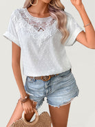 Lace short-sleeved T-shirt loose all-match top