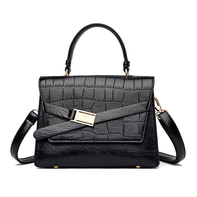 Large Capacity Leather Handbag with Fashionable Stone Pattern - Shoulder & Crossbody Style