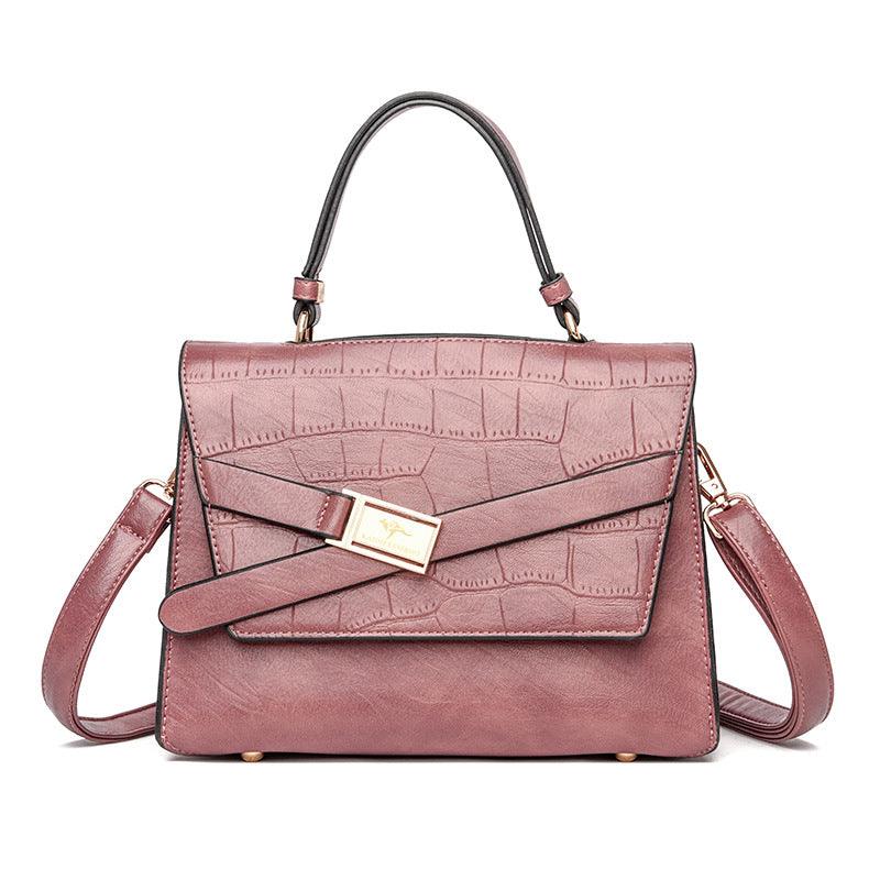 Large Capacity Leather Handbag with Fashionable Stone Pattern - Shoulder & Crossbody Style